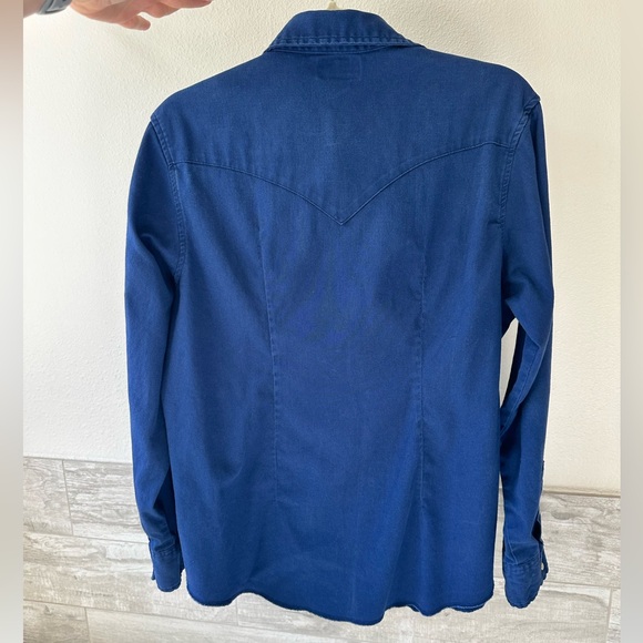 VTG Wrangler Western Pearl-Snap Button Down Dark Indigo Blue Denim Shirt, Navy - Picture 2 of 5